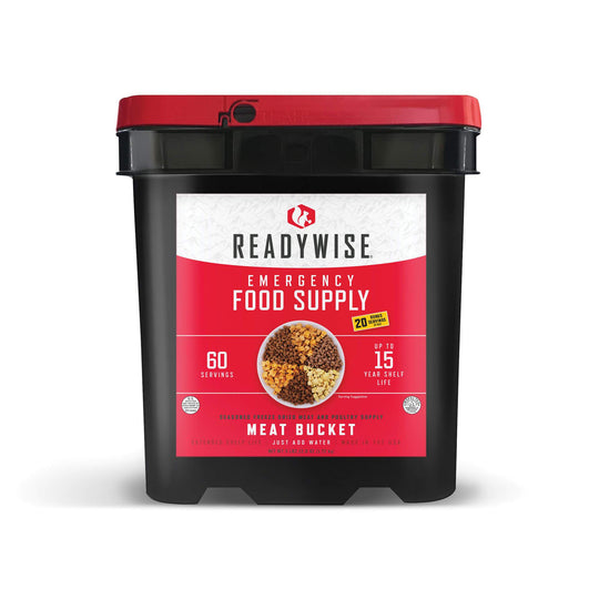 60 Serving Freeze Dried Meat Survival Bucket + 20 Servings Of Rice