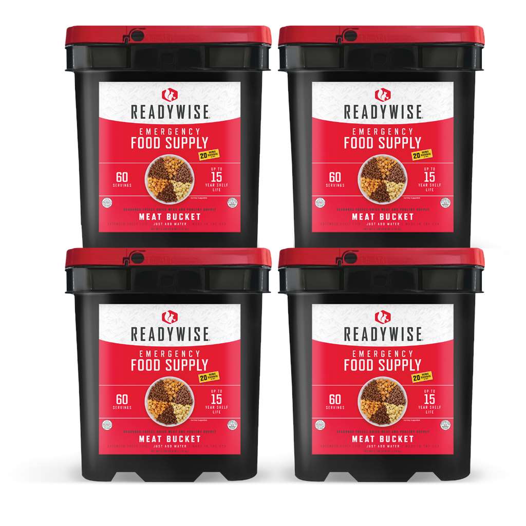 60 Serving Freeze Dried Meat Survival Bucket + 20 Servings Of Rice